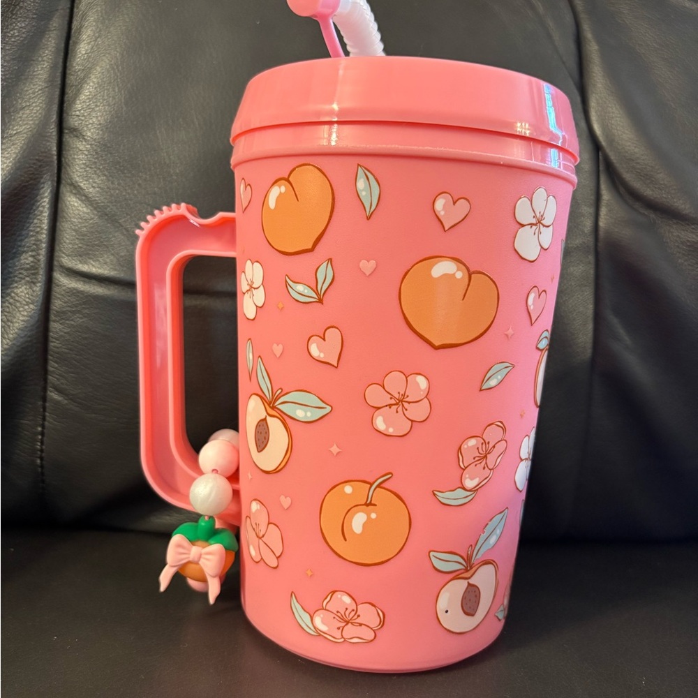 Pink Peach and Floral Mega Tumbler with Straw